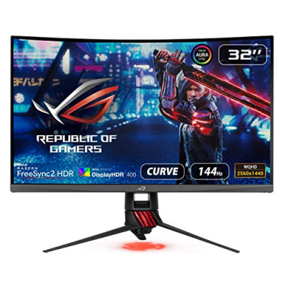ASUS ROG Strix XG32VQR – Monitor de Gaming HDR curvo de 32 pulgadas (WQHD 2560 x 1440, 144 Hz, FreeSync 2 HDR, DisplayHDR 400, DCI-P3 94%, Shadow Boost)
