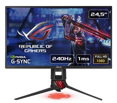 ASUS ROG Swift PG258Q – Monitor Gaming de 24.5 Pulgadas (240 Hz nativos, WLED TN, resolución FHD 1920 x 1080, 16:9, Brillo 400 CD/m2, Contraste 1.000:1, Respuesta 1 ms GTG, G-Sync)