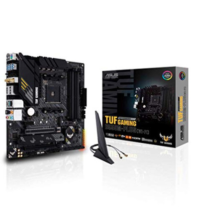 ASUS TUF GAMING B550M PLUS – (WI-FI- Placa Base Gaming mATX AMD AM4 con VRM de 10 fases, PCIe 4.0, dual M.2, WiFi 6, 2,5Gb LAN, USB 3.2 Gen 2, Realtek S1200, BIOS flashback e iluminación RGB Aura Sync