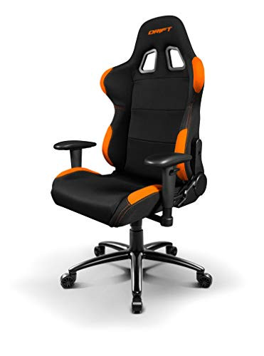 Drift DR100BO – Silla Gaming profesional, tela, reposabrazos 2D, piston clase 4, asiento basculante, altura regulable, respaldo reclinable, cojines lumbar y cervical, color negro/naranja