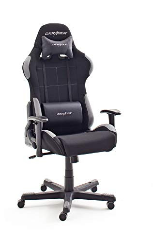 DX Racer 5 Robas Lund – Silla de Escritorio/Oficina/Gaming, con Ruedas, Altura Ajustable, Tapizada, Reposabrazos, Madera, color Negro/Gris, 74 x 52 x 123-132 cm