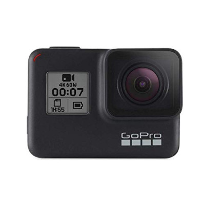GoPro  HERO7  Black  –  Cámara  de  acción  (sumergible hasta 10m, pantalla  táctil,  vídeo  4K  HD,  fotos  de  12  MP,  transmisión  en  directo  y  estabilizador), color negro