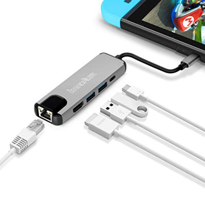 Hub USB C, innoAura 5 en 1 Adaptador USB Tipo C de 4K a HDMI, Puerto Ethernet, Toma de Poder USB Del Tipo C, 2 Puertos USB 3.0 para Nintendo Switch, Macbook Pro y Otras Tipo C Laptops