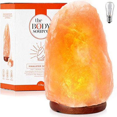 Lámpara de Sal del Himalaya – (3-5 kg) con Regulador de Intensidad Totalmente natural y hecha a mano con base de madera