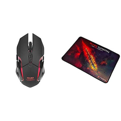 Mars Gaming MMW – Ratón para Pc Inalámbrico 3200Dpi, RGB Flow, Wireless, USB, LED Óptico   MMP1 Alfombrilla Gaming para PC (Máxima Precisión con Cualquier Ratón, Base de Caucho Natural