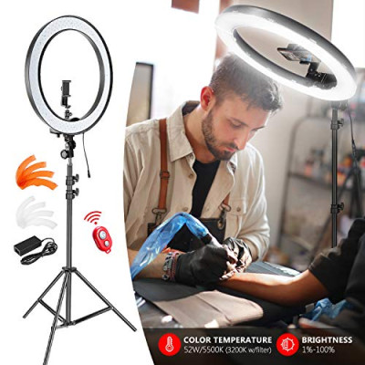 Neewer 18″ Exterior SMD LED – Luz Anillo Regulable Kit de Iluminación con Soporte 79″, Receptor Bluetooth, Soporte Giratorio para Cámara Smartphone Retrato Maquillaje Video Youtube (Enchufe UE/EE.UU.)