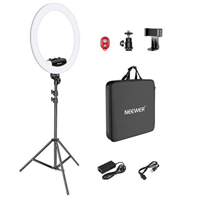 Neewer Kit Luz Anillo Versión Mejorada-1,8cm Ultra Delgado – 48cm, 3200-5600K, Luz Anillo LED Regulable con Soporte Luz, Soporte para Teléfono Giratorio, Adaptador Zapata para Retratos
