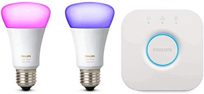 Philips Hue Kit 2 Bombillas Inteligentes LED E27 – 9.5 W y Puente, Luz Blanca y de Colores, Compatible con Alexa y Google Home
