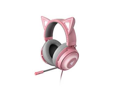 Razer Kraken Kitty – Auriculares de Diadema para Videojuegos (USB, con iluminación cromada, edición de Cuarzo), Color Rosa