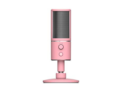Razer Seiren X Quartz – Micrófono de condensador USB compacto (rosa) con amortiguador integrado y patrón de grabación supercardioide para emisoras y streamers