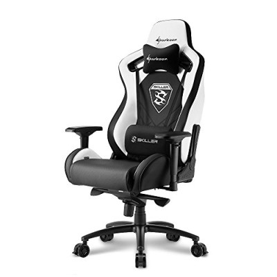 Sharkoon SKILLER SGS4 – Silla Gaming XXL, Cuero Sintético, Acero, Negro/Blanco