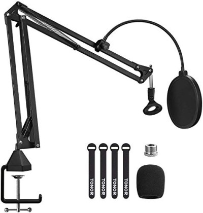 Soporte de Brazo de Micrófono, TONOR – Tijera de Pluma de Suspensión Ajustable Soporte de Micrófono para Blue Yeti Snowball con Filtro Pop, Clip de Micrófono, Abrazadera de Servicio Pesado (T20)