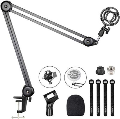 Soporte de Brazo Micrófono, QUARED – Tijera de Pluma de Suspensión Ajustable Soporte de Micrófono con Cubierta de Espuma, Clip de Micrófono, Adaptador 3/8''-5/8'' para Blue Yeti Snowball