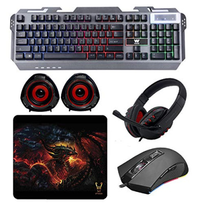 Woxter Stinger FX 80 Megakit Pro – Kit Gaming (Teclado retroiluminado de Base metálica,ratón óptico hasta 3200 dpi, Alfombrilla Microfibra 25×21, Auriculares con micrófono y Altavoces 2.0 15W)
