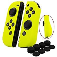 YoRHa – Empuñadura silicona caso piel Fundas protectores cubierta para Nintendo Switch/NS/NX Joy-Con Mando x 2 (amarillo) Con Joy-Con los puños pulgar thumb gripsx 8